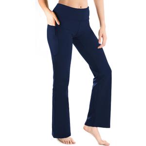 Yogipace Petite/Regular/Tall Women's Bootcut Yoga Pants with Side Pockets, Flare Leggings for Travel, Lounge & Everyday Wear, L (Black)