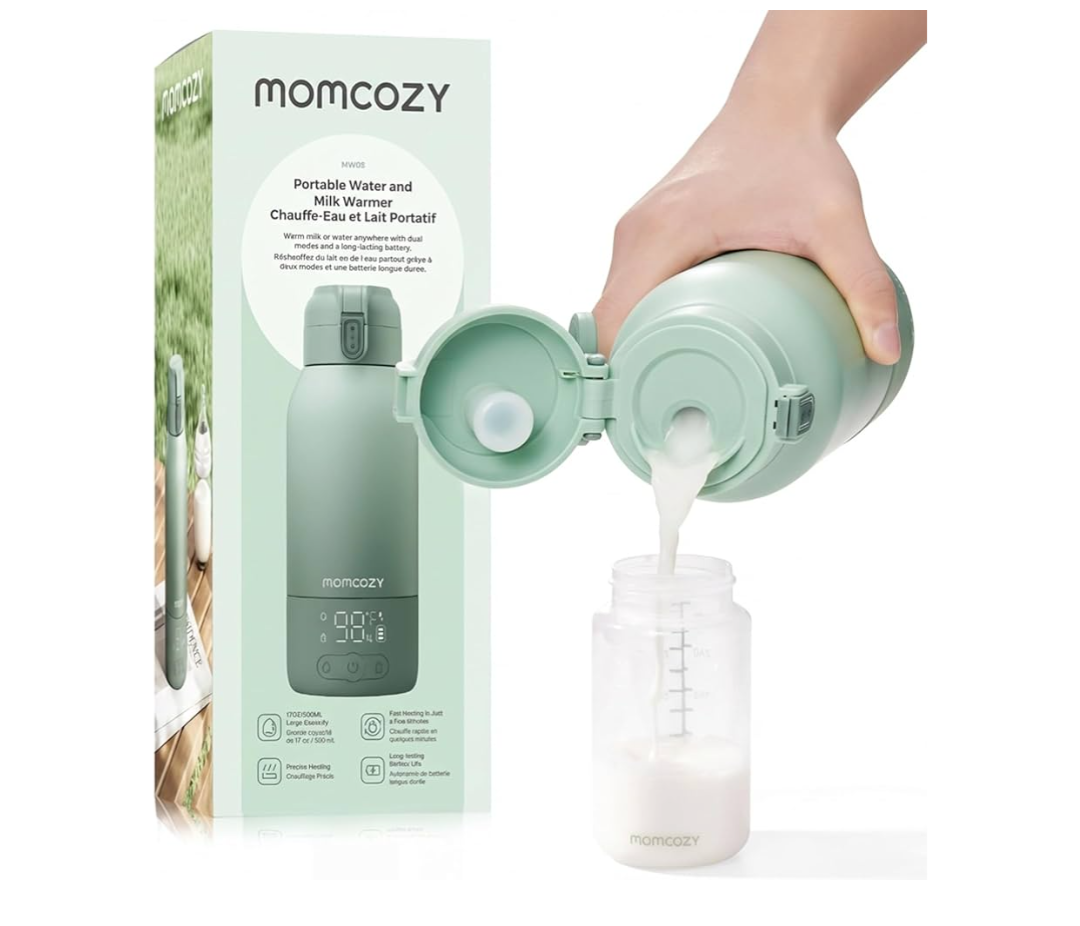 Momcozy Portable Bottle Warmer for Travel – Dual Heating Modes for Breast Milk & Water, Portable Milk Warmer with Fast Heating & Long Battery Life, 17 Ounces Large Capacity to Meet Your All-Day Needs