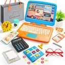 Home Office Pretend Play Toys for Kids, 20PCS Mini Workspace with Laptop, Calculator, Mug, ID Badge & Desk Supplies, Work from Home Toddler Role Play Set, Birthday Gift for Boys Girls Ages 3+, Child-size