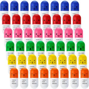 Woanger Vitamin Pill Stress Ball Pill Shaped Foam Motivational Stress Ball for Teens Adults with Smiling Face Cute Cartoon Emotion Nursing Party Supplies for Medical Back to School Gifts(24 Pcs)