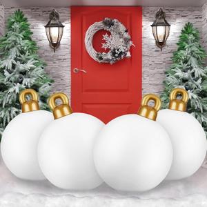 Jetec 4 Pcs Giant Inflatable Christmas Ball Large Xmas Inflatable Ornaments PVC Outdoor Holiday Blow Ball Outside Yard Lawn Porch Decorations (Solid, White)