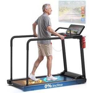 Redliro Treadmill for Seniors Slow Walking - Backwards Treadmill for Seniors with Long Handrails, 0.3 MPH Start, APP Control, Fully Flat 0% Incline Design Recovery Machine for Elderly Home Use
