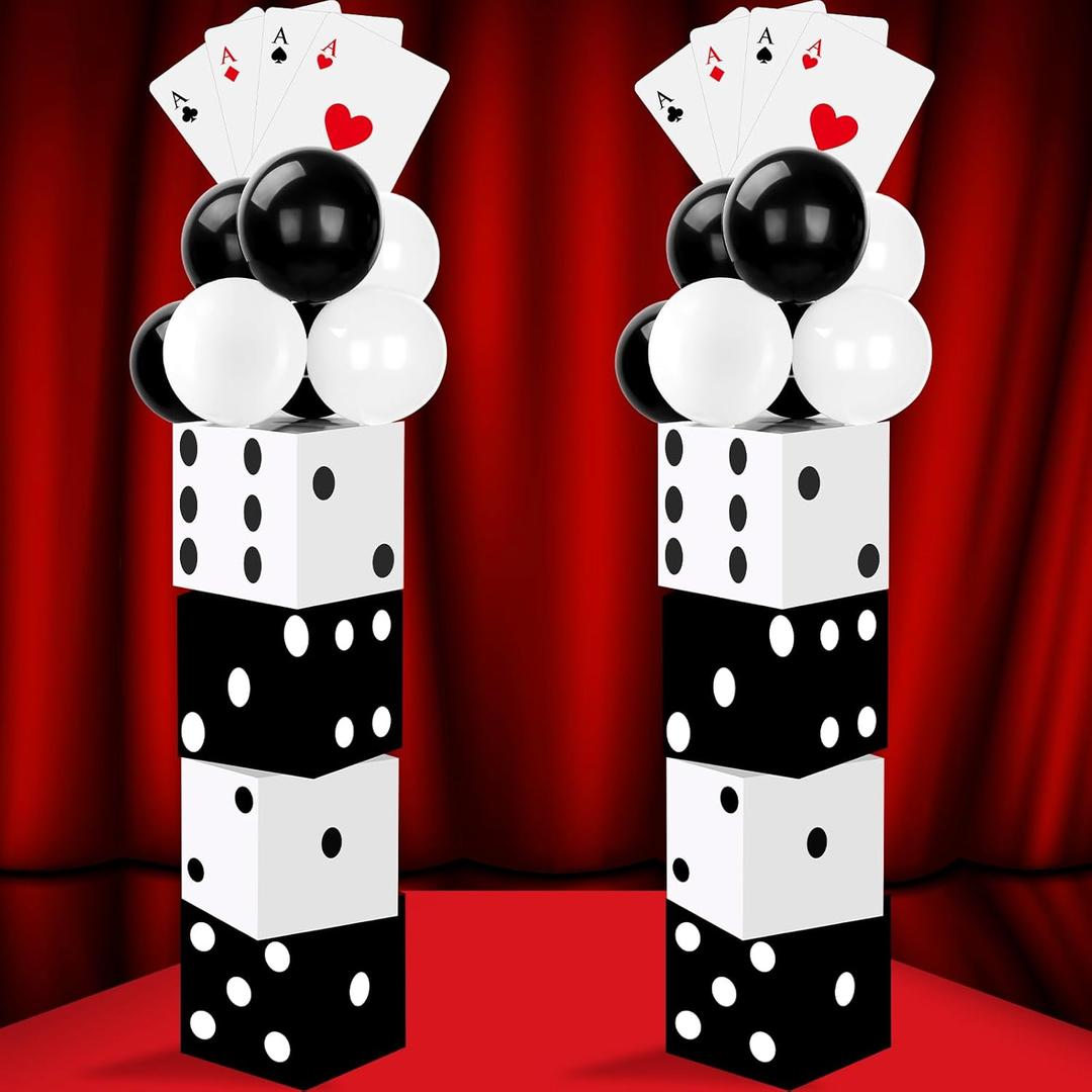 Hollowfly Casino Night Theme Party Decoration Including 8 Pcs 11 Inches Large Dice Boxes 16 Poker Cards 36 Balloons for Dice Game Table Centerpieces Birthday Party Supplies(Stylish)