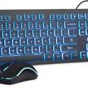 Rii Three Colors Backlit Keyboard and Mouse, Wired Keyboard and Mouse Combo, USB Keyboard and Mouse Set, Quiet Input Gaming Keyboard, Optical RGB Mouse for School, Office, Business and Gaming