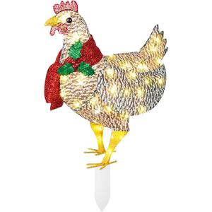 Light Up Chicken Outdoor Christmas Decor, Lights LED Yard Signs with Stakes Chicken Ornaments, Light Up Chicken with Scarf for Xmas Gifts Courtyard Lawn Garden Christmas Feeling Decoration