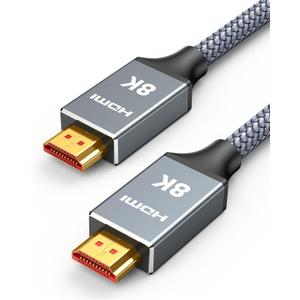 Capshi 15ft 8K 4K@120Hz HDMI Cable 2.1, 48Gbps High Speed Cord for PS5/4, TV, Gaming Console, Monitor, 8K@60Hz, 2K@240Hz, 144Hz, Support HDR, eARC, DTS:X, HDCP 2.2 & 2.3, Braided, Grey