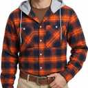 TACVASEN Men's Flannel Long Sleeve Hoodie Plaid Shirts Lightweight Cotton Button Down Casual Shirts with Pocket