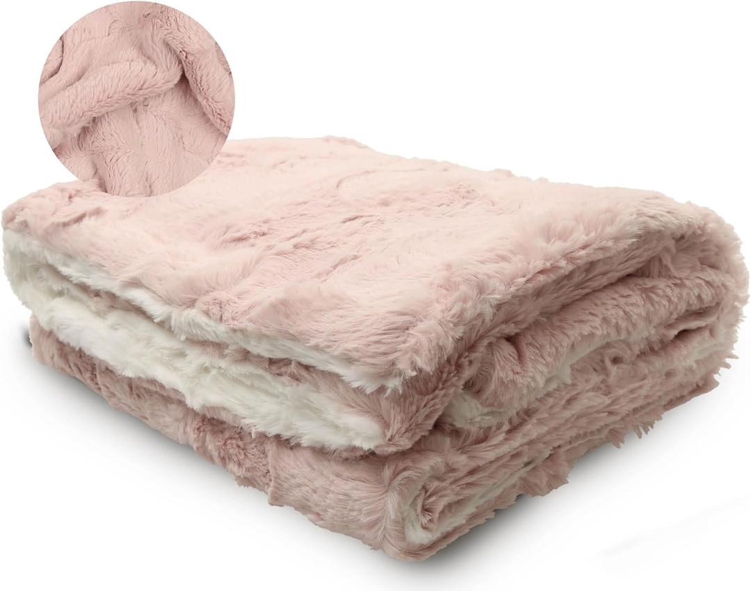 Peluche Lux Faux Fur Baby Blanket - Luxurious Cuddle and Swaddle Blanket for Newborn - Soft Plush Baby Blankey - Fuzzy Baby Blankets for Boys & Girls (ICY Rose and Natural, 29" x 36")