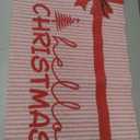 Red and White Striped Christmas Door Mat, Merry Bow Doormat Indoor Outdoor Entrance Entryway, Xmas Tree Ribbon Welcome Mats for Front Porch, 30x18 Inches