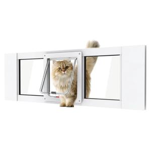Cat Door for Windows Width Adjustable 31.5" to 35.43" Easy 10 Minute Installation Magnetic Suction Design Weatherproof for Cats Ideal Cat Door for Window Use L