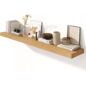FLYJOE 72 Inch Oak Floating Shelf | 12 Inch Deep Floating Shelves Set of 1 | 72" D x 12" D Rustic Wood Shelves for Wall | Deep Oak Shelves for Living Room Bathroom Laundry Room Kitchen, 72W x 11.6D x 2H, 1 Pack
