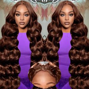 Hevgf 28 Inch Chocolate Brown Lace Front Wig Human Hair 9x6 Brown Glueless Wigs Human Hair Pre Plucked Pre Cut 220 Density Wear and Go Glueless Wig with Baby Hair Brown Body Wave Wig for Women (#4)