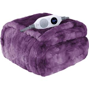 Electric Heated Throw Blanket, Faux Fur with 6 Heating Levels & Auto Off, Soft Cozy Sherpa Washable Blanket (50" x 60", Purple)
