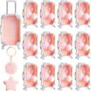 LemonRoad 36 Pcs Mini Suitcase Party Favor Box with Plush Ball Keychains and Hair Clips 6.69 x 3.74 x 1.97 Inches Clear Mini Suitcase Gift Box for Travel Wedding Birthday Party Favors (Pink)