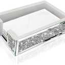 Wocred Mirror Guest Towel Napkin Holder, Crystal Crushed Diamond Dinner Napkin Holder for Dining Table, Rectangle Guest Disposable Towels Tray for Bathroom .(9.4”X5.7”X2.6”)