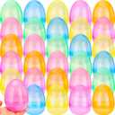30 Pack 4 Inch Translucent Easter Eggs with Flat Bottom Colorful Fillable Large Plastic Eggs for Easter Basket Fillers Egg Hunt Party Supplies, 6 Colors