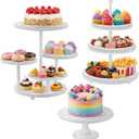 RattanView 3 Pcs Wooden Tiered Cupcake Stand Set Dessert Table Display Rustic White Cake Stand Suitable for Weddings, Birthday, Wedding Anniversaries, Graduation Ceremonies