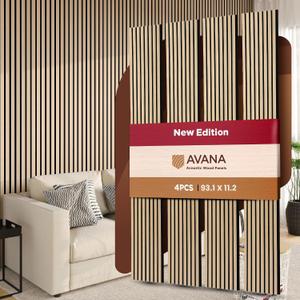 Avana Acoustic Wood Wall Panels – 93.2x11.25 Inch Panels – Fits 94x12 Layout – White Oak Acoustic Panels 4 PCs – Wall Panels for Interior Wall Decor for Homes, Offices – Design Wood Panels for Wall