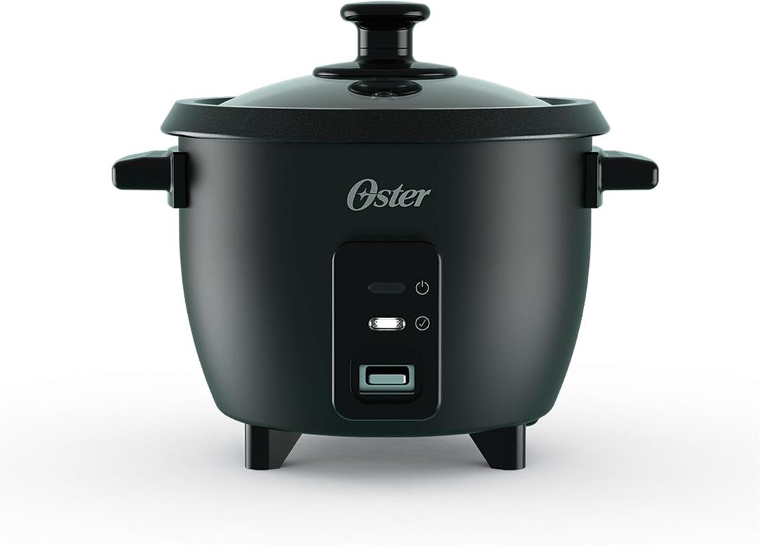Oster Rice Cooker, 6 Cup Cooked (3 Cup Uncooked), Electric Rice Maker, Compact Size for Family Meals & Sides, Automatic Keep Warm, Nonstick Inner Pot, Black