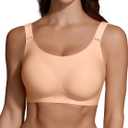 Jelly Wireless Push Up Bra for Women, Seamless Deep V Mesh Bralette, Comfortable Supportive T Shirt Bra No Wire (Beige, XXXL)