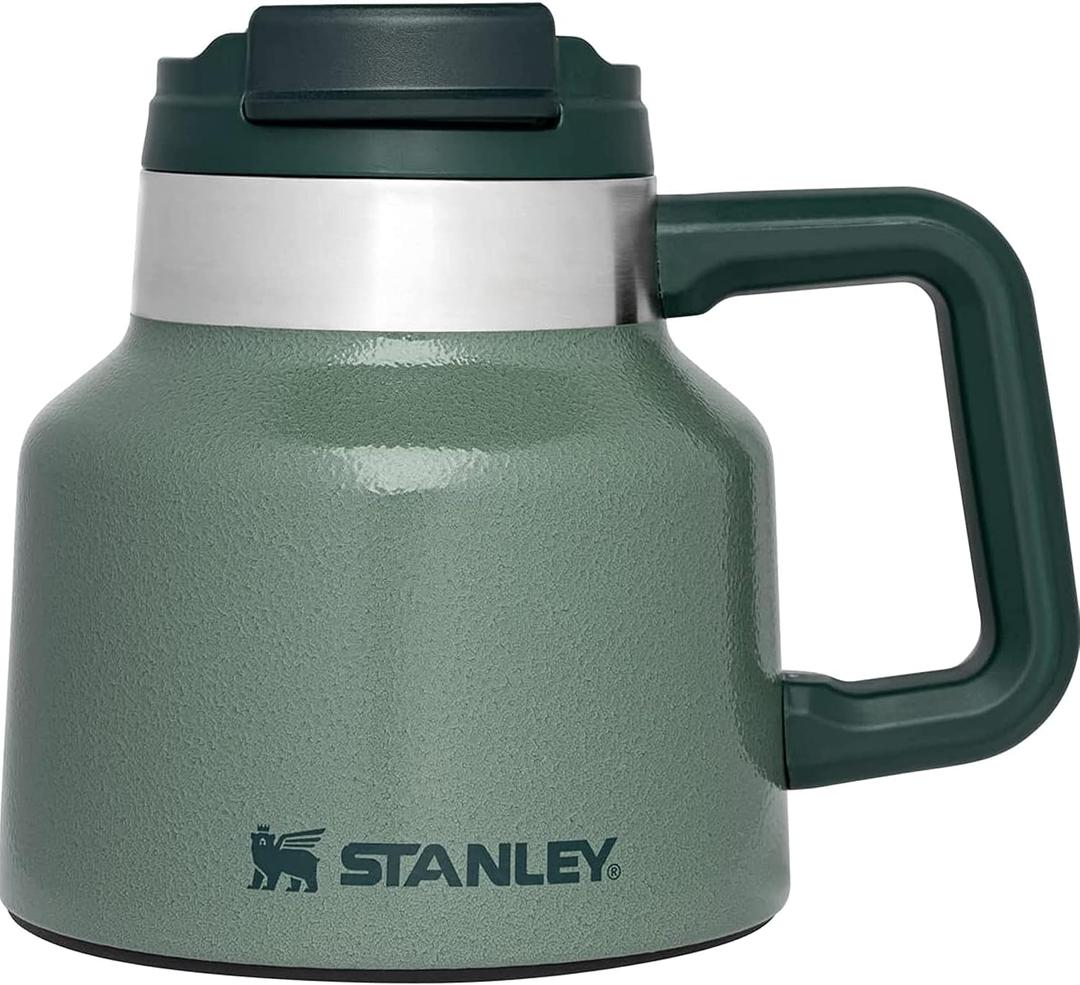 STANLEY Tough-To-Tip Admiral's Mug 20 oz | Twist-on Flip Open Lid | Wide Body with Non-Skid Rubber Base | Insulated Stainless Steel Coffee Cup | BPA-Free | Hammertone Green