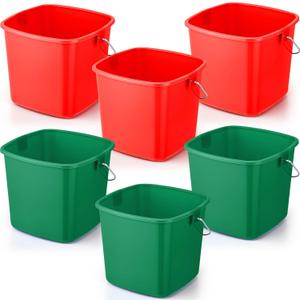 Zhehao 6 Pcs 3 Quart Bucket for Cleaning Small Sanitizer Bucket for Restaurant Square Plastic Pail with Handles for Home, Offices, Commercial Use, Food Service (Red,Green)