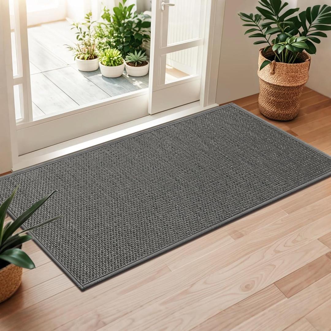 LEKEEPGO Door Mat 24"x47", Non Slip Door Mat Indoor Entrance, Rubber Backing Indoor Door mats Washable Absorbent Low-Profile Doormat Front Entryway Entry Resist Dirt Inside Door Mats, Grey, 1'11" x 3'11"
