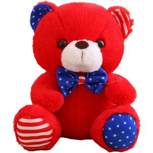 Gwxqybfe 12Inch America Teddy Bear Stuffed Animal with Bow, Stuffed Teddy Bear Plushie Toys Birthday Christmas Valentine's Day Gifts for Kid Boys Girls (Red)