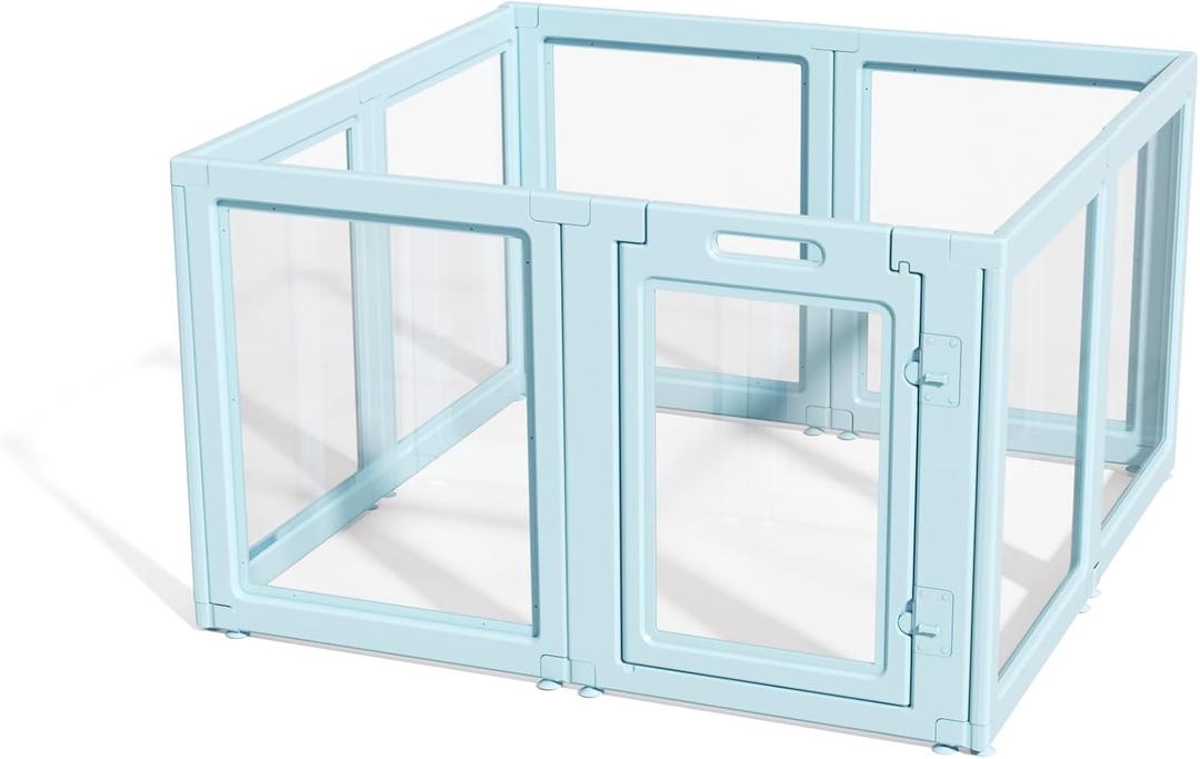 DIY Clear Acrylic Dog Playpen House,Quick Easy Assembly and Disassembly,Strong Floor Suction,Indoor and Outdoor Use,Easy Cleansing Puppy Fence (Sky Blue, 30.3" H, 10PCS)