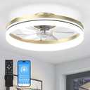Ceiling Fans with Lights and Remote/ APP Control, 19.7in Flush Mount Ceiling Fan with Light, Smart Low Profile Ceiling Fan 6 Wind Speeds, 3000K-6500K Dimmable LED Ceiling Fan Light for Bedroom, Gold