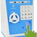 Kids Safe Bank with Fingerprint Password Talking ATM Piggy Bank for Real Money Toy Gift for 5-14 Years Old Boys Girls (Blue/White)