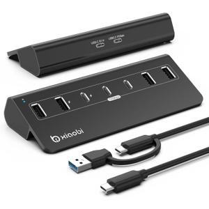 USB C Hub,Powered USB Hub with 5V 3A Power Adapter, 10Gbps USB Splitter with 4 USB-A and 3 USB-C Ports, 7-Port Type C Multiport Adapter for MacBook Air/Pro, iPhone 16/15, Laptop and More(Black)