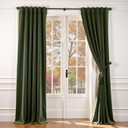 Lazzzy Green Velvet Curtain Thermal Insulated Curtains 96 Inch Long Drapes for Bedroom Living Room Darkening Window Treatments Rod Pocket, Set of 2, Moss Green