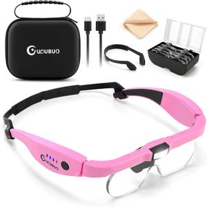 Magnifying Glass with Light, 1.5X-5.0X Magnifying Glasses, Rechargeable Magnifier Headset with Light, Head Magnifier with 4 Detachable Lenses, Magnify Glasses for Close Work Crafts Jewelry