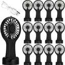 Woanger 12 Pcs Mini Handheld Fan Bulk 3 Speed USB Electric Battery Operated Small Portable Pocket Fan with Data Cable and Mounting Base Quiet Summer Gift for Wedding Camping Travel(Black)