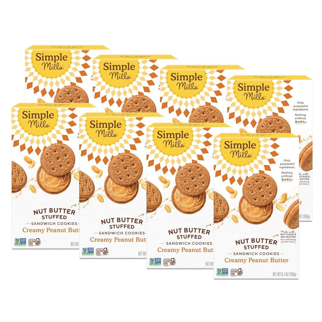 Simple Mills, Creamy Peanut Butter Sandwich Cookies - Gluten Free, Vegan (Pack of 8) (6.7 Ounce (Pack of 8)), Best By: SEP 01 2026