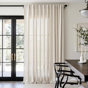 jinchan Extra Long Linen Blend Curtains 108 inch Length 1 Panel Extra Long for Sliding Door, Light Filtering 100 inch Extra Wide Drape with Rod Pocket Back Tab(100W x 108L, Ecru)
