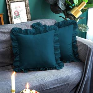 Microfiber Ruffle Pillow Shams Set of 2, 26X26 - Solid Ruffled Fringe Design Soft & Breathable Pillow Covers - Unique Collection Decorative Pillow Cases - Teal