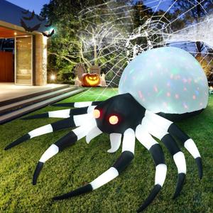 8FT Halloween Inflatables Giant Spider with 18 Built-in LED Lights and Magic Cube Light, Halloween Blowups for Yard, Garden and Lawn Outdoor Decoration (2 LEDs Each Leg) (White)