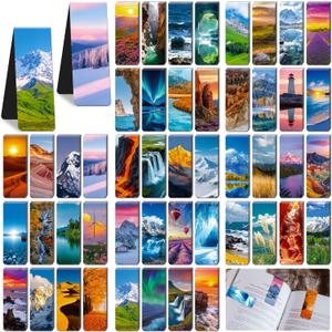 96Pack Magnetic Bookmarks Bulk Book Marks for Reading Women Men Adults Book Lovers Gifts, Cute Bookmarks Magnet Bookmark Clips Magnetic Page Markers Pretty Funny BookMarker (Scenery)