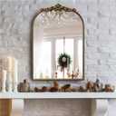 Ornate Baroque Vintage Gold Arched Wall Mirror 19"x27"  Antique Brass Vertical Decorative Mirror with Full Metal Frame, Ideal for Bedroom, Bathroom, Entryway, or Hallway