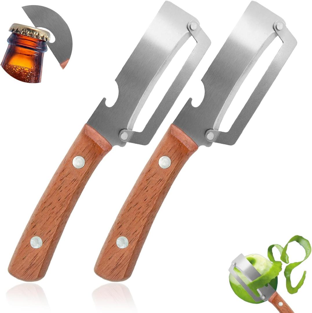 2 x 2Pcs Multi-Functional Vegetable Peeler for Kitchen, Features Solid Wood Handles, Fruit and Vegetable Peeler