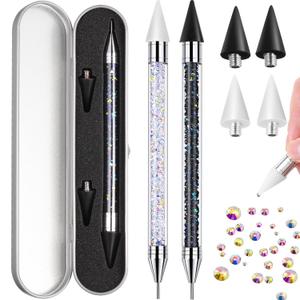 Tatuo 2 Pcs Nail Rhinestone Picker Tool Dual Ended Wax Pen Gem Picker Tool Dotting Pen for Nail Art DIY Rhinestones Dotting Gems Stones Crystals and Charms(Black, White)