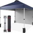 10'x10'Pop Up Canopy Tent with 1 Sidewall & Vented Roof,One Push Setup Instant Shade Shelter for Beach,Camping, Events,Includes STO-N-Go Bag, 8 Stakes, 4 Ropes & Sandbags (Commercial-Grade),Navy Blue