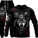 prigridche Wolf & Lion 3D Printed Hoodie Pants Suit Male Autumn Winter Casual Sweashirt Pullover Tracksuit Set (XX-Large, Black16)