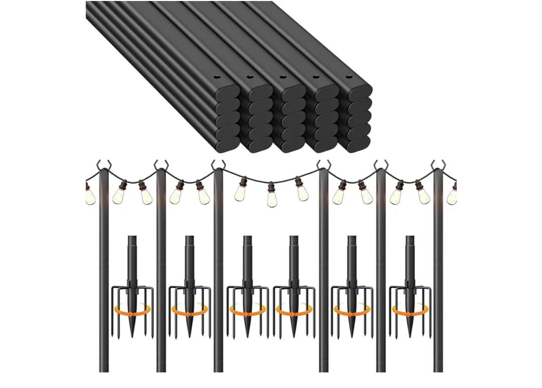 6 Pack 10Ft String Light Poles for Outside and 25 Pack Deck Balusters 36" Staircase Baluster for Deck Systems. Outdoor lighting brackets and railings are used for terraces, decks, backyards