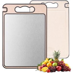 Titanium Cutting Board for Kitchen, Pure Titanium and Wheat Straw PP Scratch-Resistant for Meat/Vegetables Easy to Clean15.8x10.6 Inch, (Beige Titanium)