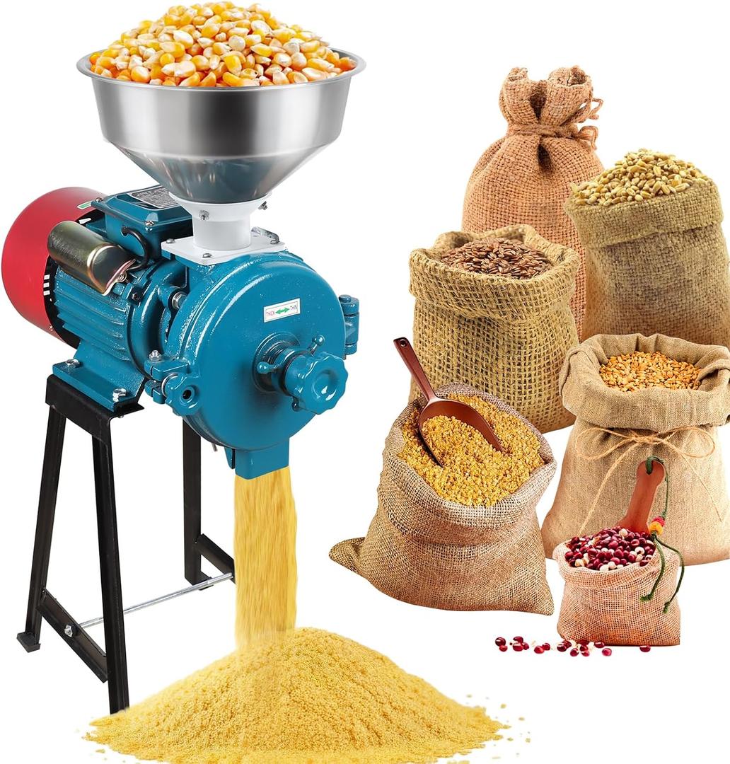 Electric Grain Mill Grinder 3000W 110V, Commercial Corn Grinder with Funnel, Dry Feed Grain Mill Machine, Thickness Adjustable, Powder Grinder for Grain Corn Rice Herbs Pepper (Dry Use)