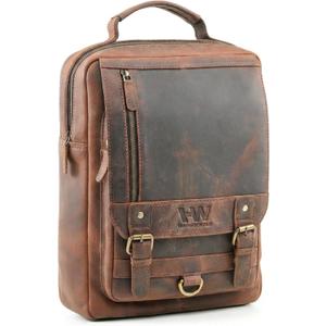 Handmade World Leather Backpack Convertible to Sling Bag 'The UpVibe' Fits 16 Inch Laptop Brown Full Grain Buffalo Hunter Leather Daypack Knapsack Stylish Crossbody Bag Unisex