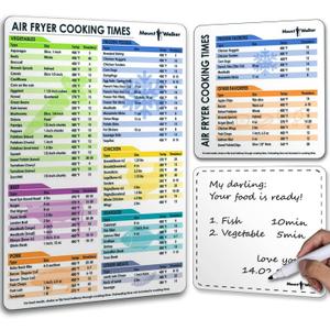 3 x Air Fryer Magnetic Cheat Sheet Set (1 Set of 3 Pcs) - Cook Times Chart, Recipe Cards, Dry-Erase Fridge Whiteboard, Kitchen Accessories (White).